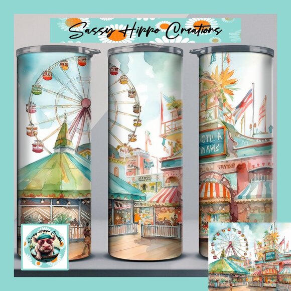 Skinny Tumbler Boardwalk Ferris Wheel Carnival Games Sublimated Stainless-Steel - Picture 1 of 7
